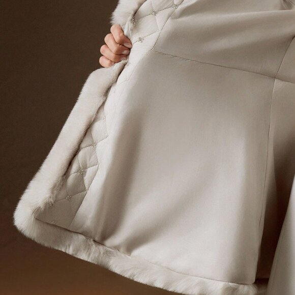 Apricot Casual Women's Elegant Beaded Waist faux Fur Collar jacket coat - Picture 8 of 10